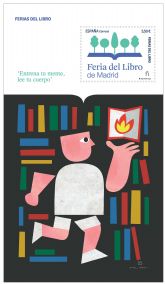 Correos presenta un sello dedicado a la Feria del Libro de Madrid, en la 54 edicin de la Feria Nacional del Sello