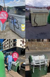 La campaña del psoe de puerto lumbreras ¨aquí falta gestion¨ pone de manifiesto el mal estado y suciedad de los contenedores